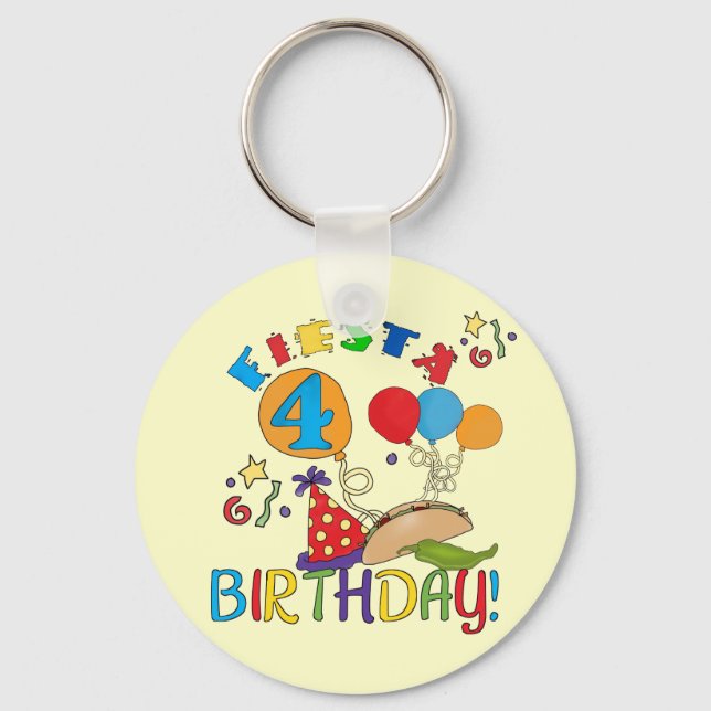 Fiesta 4th Birthday T-shirts and Gifts Key Ring (Front)