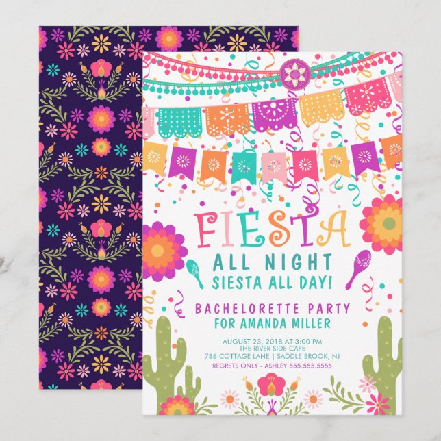 Fiesta All Night Bachelorette Party Invitation (Front/Back)