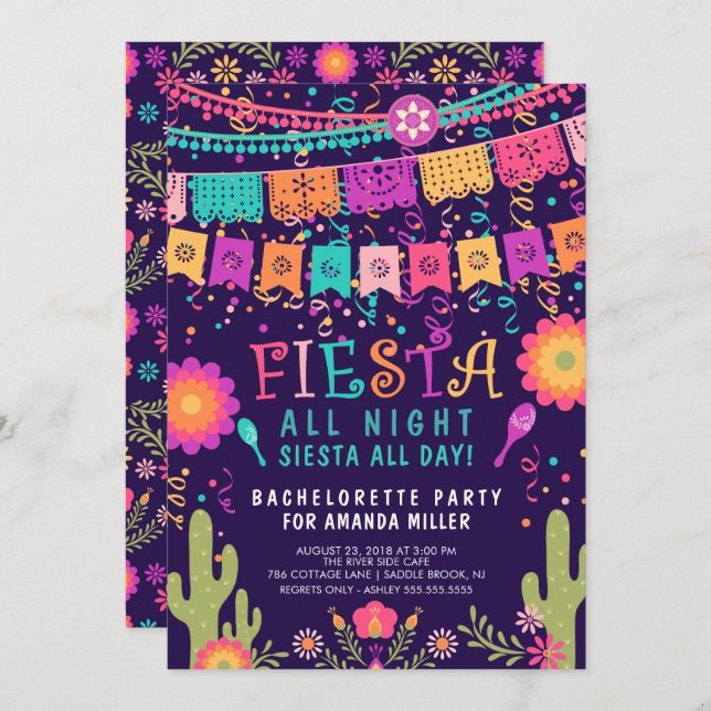 Fiesta All Night Bachelorette Party Invitation (Front/Back)