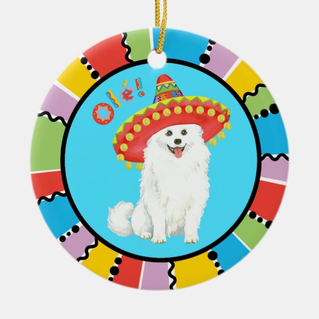 Fiesta American Eskimo Dog Ceramic Ornament (Front)