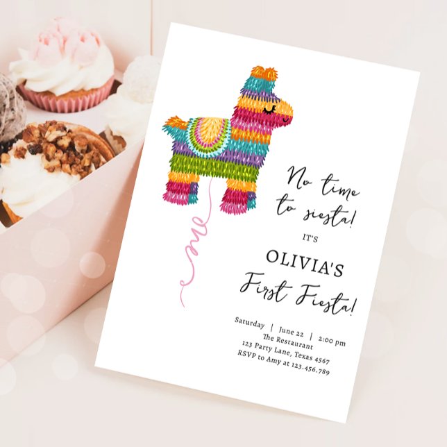 Fiesta and Fun Piñata Llama Girl First Birthday Invitation (Creator Uploaded)