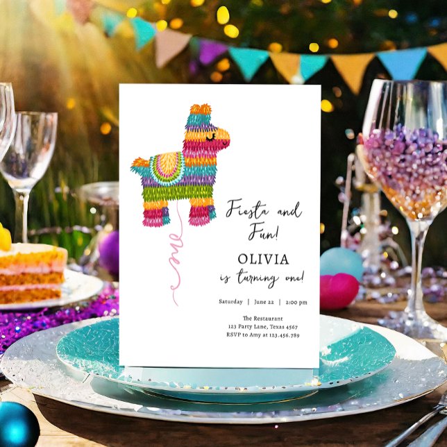 Fiesta and Fun Piñata Llama Girl First Birthday Invitation (Creator Uploaded)