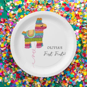 Fiesta and Fun Piñata Llama Girl First Birthday Paper Plate