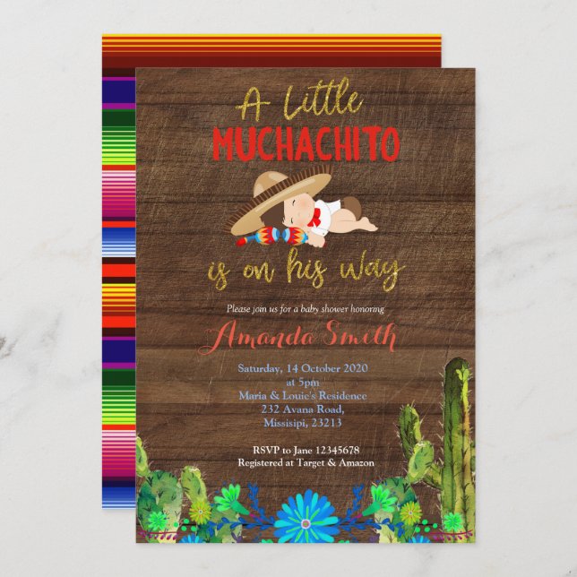 Fiesta  Baby Muchacho Baby Shower Invitation (Front/Back)
