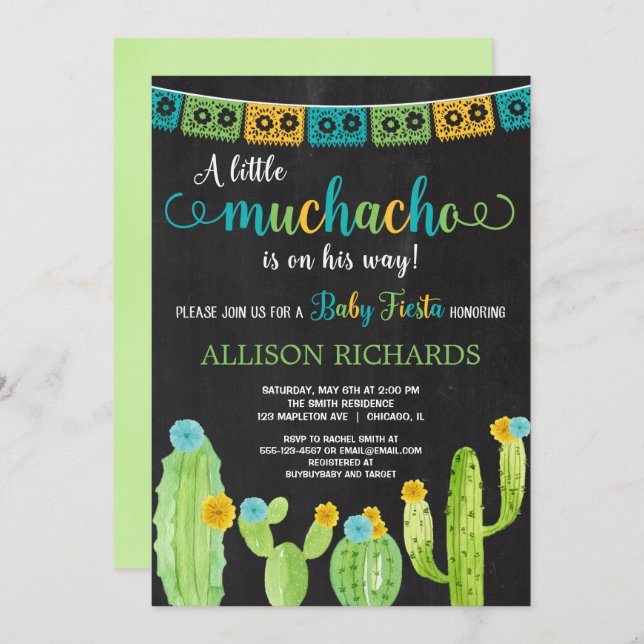 Fiesta baby shower boy little muchacho invitation (Front/Back)