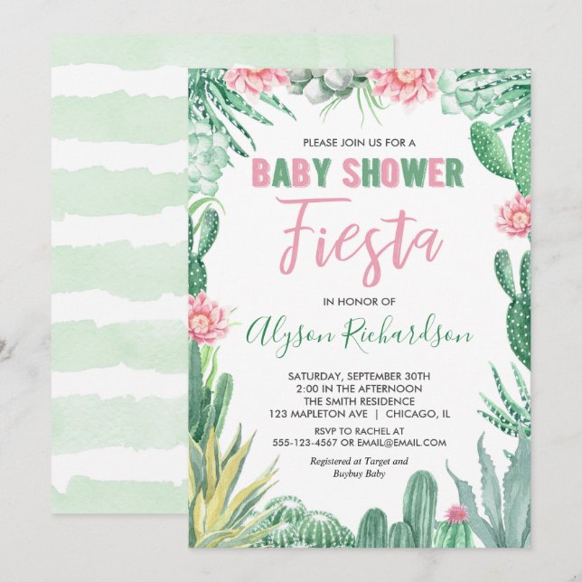 Fiesta baby shower cactus cinco de mayo invitation (Front/Back)