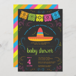 Fiesta baby shower colourful chalkboard design invitation