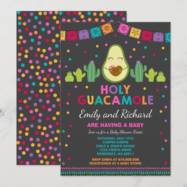 Fiesta Baby Shower Invitation Holy Guacamole Party (Front/Back)