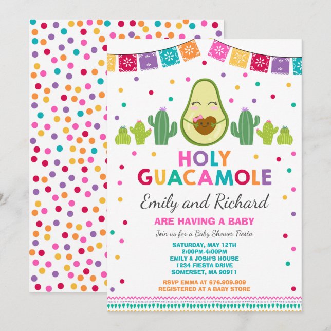 Fiesta Baby Shower Invitation Holy Guacamole Party (Front/Back)