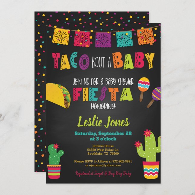 Fiesta Baby Shower Invitation - Taco Bout a Baby (Front/Back)
