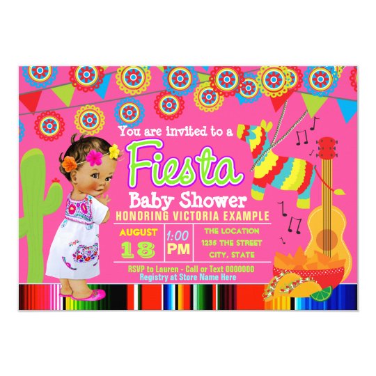 Fiesta Baby Shower Invitation with Baby Girl