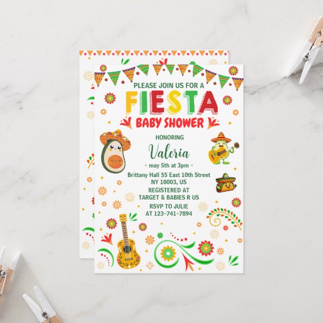  fiesta baby shower mexican folk invitation (Front/Back In Situ)