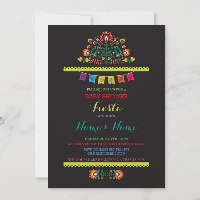 Fiesta Baby Shower Mexican Girl Boy Bright Invite (Front)