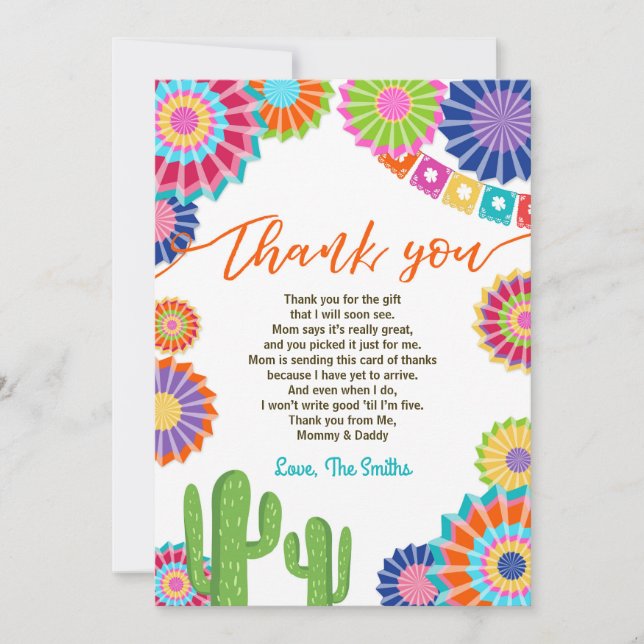 Fiesta Baby Shower Thank You Card Mexican Cactus (Front)