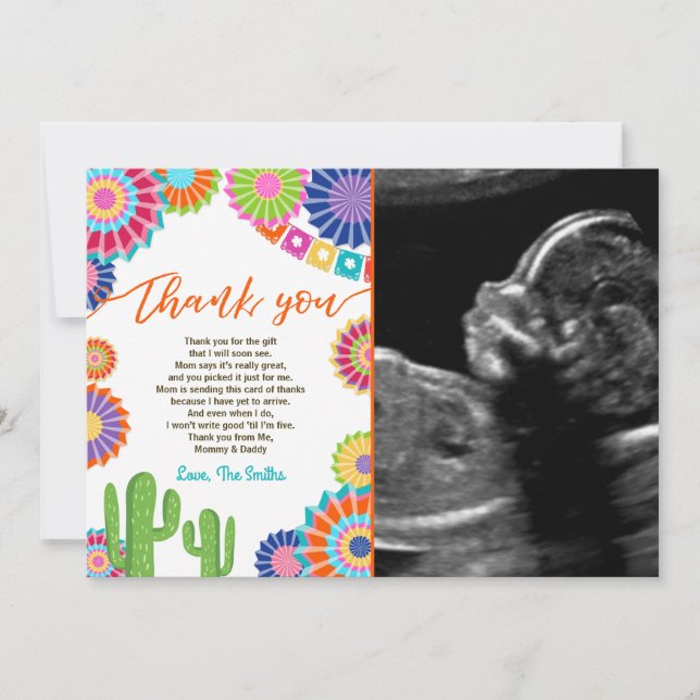 Fiesta Baby Shower Thank You Card Mexican Cactus (Front)