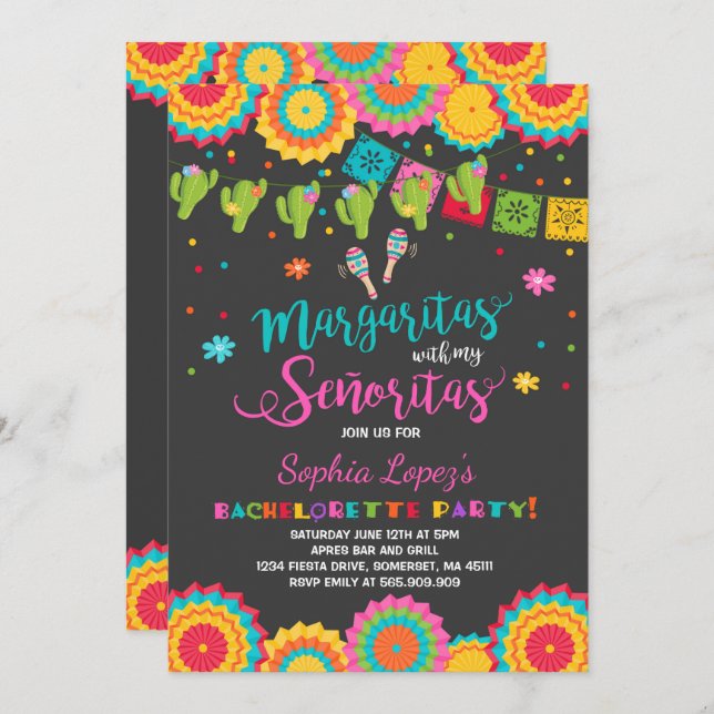 Fiesta Bachelorette Party Invitation Señorita Fun (Front/Back)