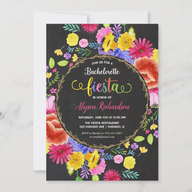 Fiesta Bachelorette Party, Mexican theme floral Invitation (Front)