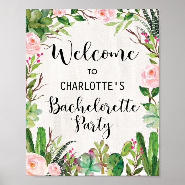 Fiesta Bachelorette Party Welcome Poster Cactus (Front)