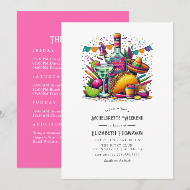 Fiesta Bachelorette Weekend with Tacos & Tequila Invitation (Front/Back)