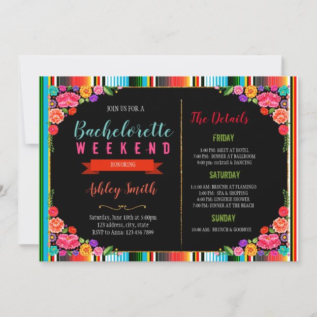 Fiesta bachelorette with Itinerary invitation (Front)