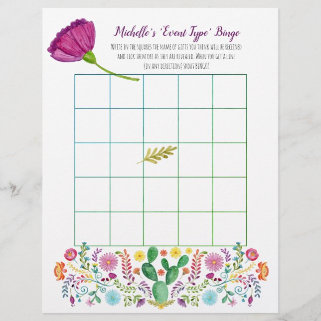 FIESTA BINGO Bridal Baby Shower Games (Front)