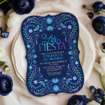 Fiesta Birthday Blue Invitation<br><div class="desc">Mariachi, margaritas, and memories! Fire up the fiesta with this mexican folk art fiesta design. The colourful text and the artwork (hand-drawn by Lively Scribe herself) give this design a whimsical yet elegant vibe. Perfect for the latinx in your life. Or a party that's just conveniently close to Cinco de...</div>