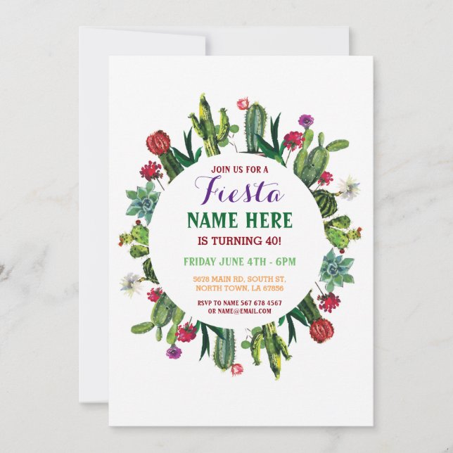 Fiesta Birthday Cactus Cacti Mexico Invitation (Front)