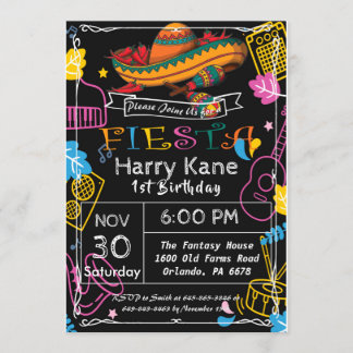 Fiesta Birthday Chalkboard Mexican Invitation