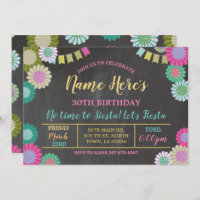 Fiesta Birthday Floral Mexican Fans Pink Flags