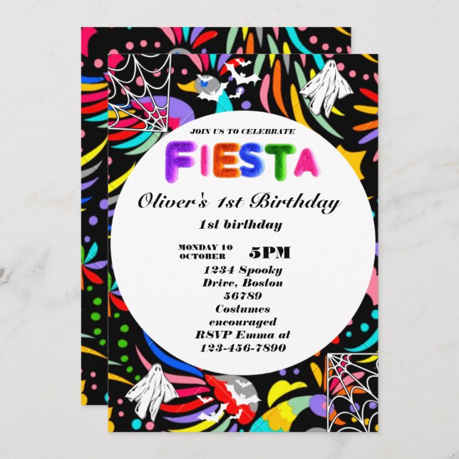 Fiesta Birthday Invitation Chalkboard Mexican (Front/Back)