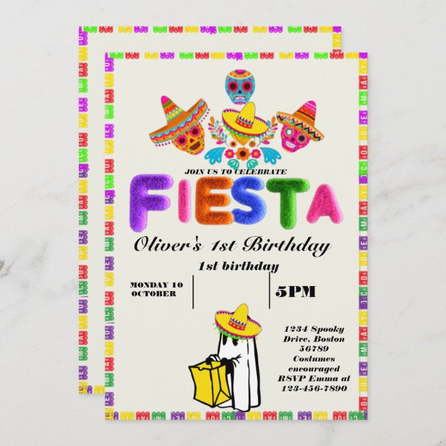 Fiesta Birthday Invitation Chalkboard Mexican (Front/Back)