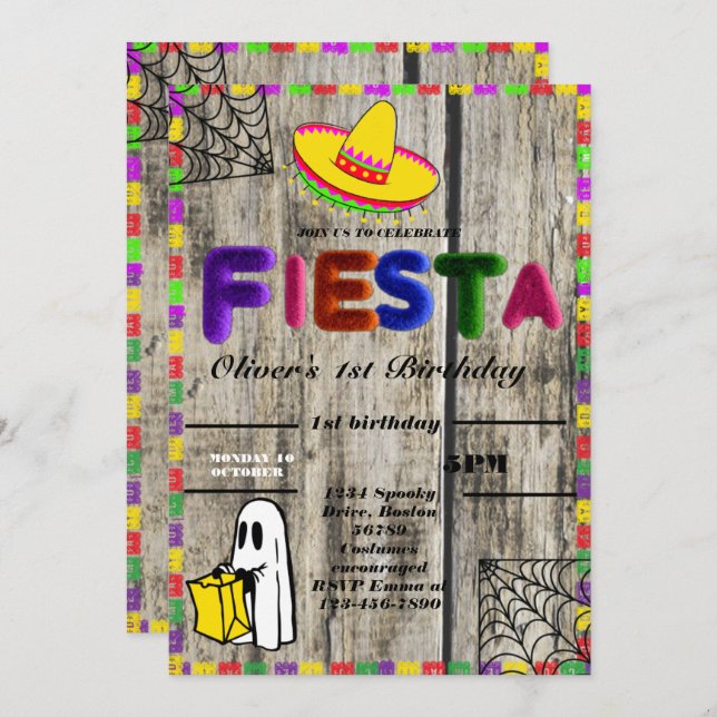 Fiesta Birthday Invitation Chalkboard Mexican (Front/Back)