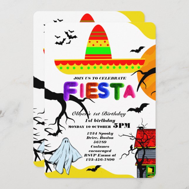 Fiesta Birthday Invitation Chalkboard Mexican (Front/Back)