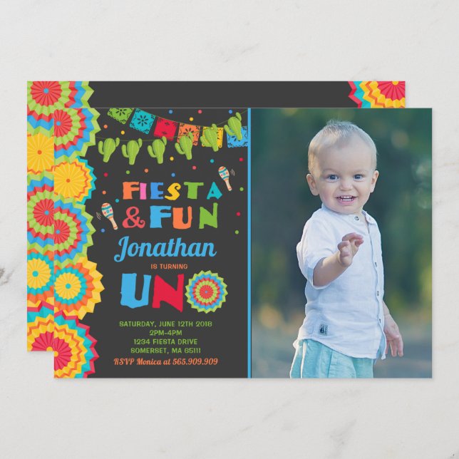 Fiesta Birthday Invitation Fiesta Fun Turning Uno (Front/Back)