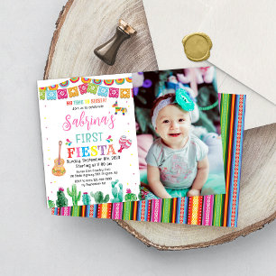 Fiesta Birthday Invitation Girl Mexican Cactus