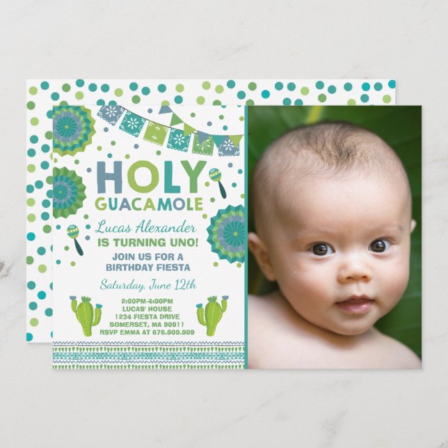 Fiesta Birthday Invitation Holy Guacamole Party (Front/Back)