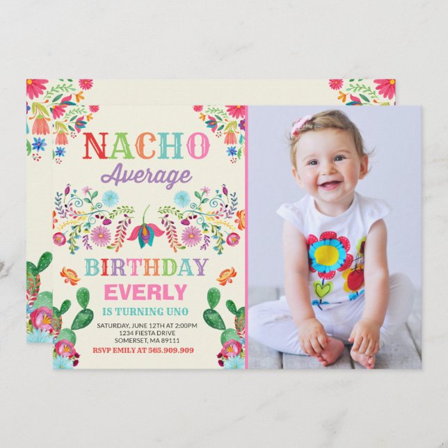 Fiesta Birthday Invitation Nacho Average Party (Front/Back)
