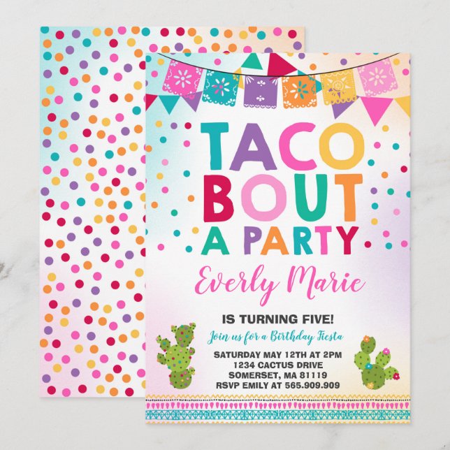 Fiesta Birthday Invitation Taco Bout A Party (Front/Back)