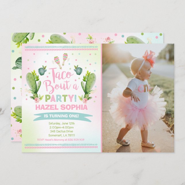 Fiesta Birthday Invitation Taco Bout A Party (Front/Back)