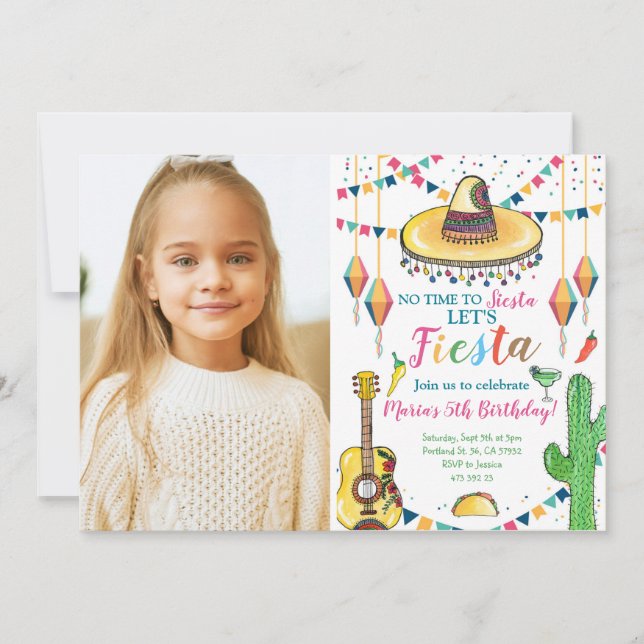 Fiesta Birthday Invitation time to Siesta mexican  (Front)