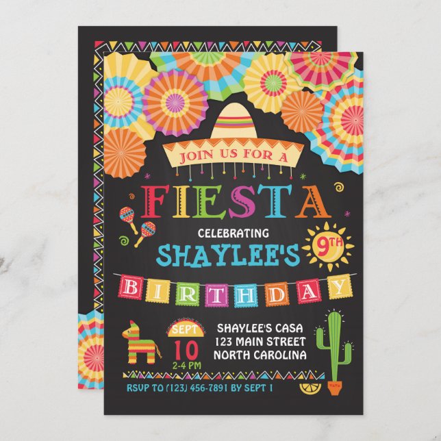 Fiesta Birthday Invitation With Photo (Front/Back)