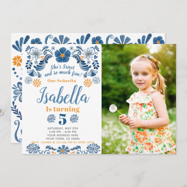 Fiesta Birthday Invitation with Photo (Front/Back)