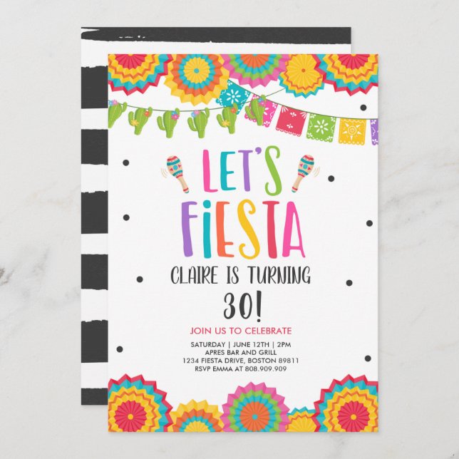 Fiesta Birthday Party Any Age Adult Let's Fiesta  Invitation (Front/Back)