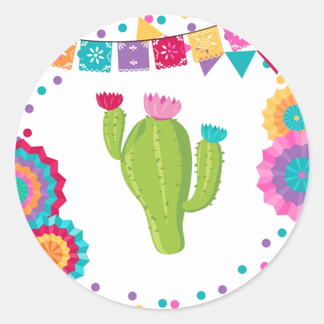 Fiesta Birthday Party Favour Sticker Seal Cactus (Front)