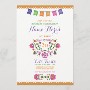 Fiesta Birthday Party Floral Mexico Invitation