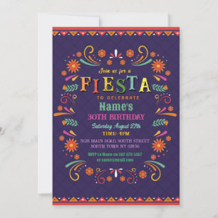 Fiesta Birthday Party Invite Mexican Hat Mexico 