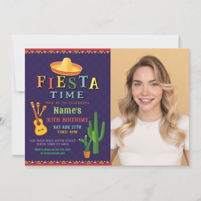 Fiesta Birthday Party Invite Mexican Hat Mexico  (Front)