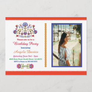 Fiesta Birthday Party Mexican Pattern Invite 15 21