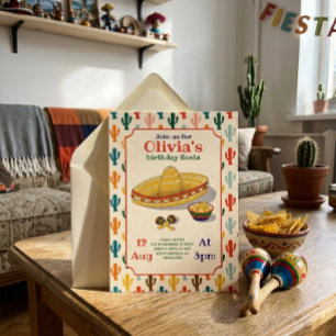 Fiesta Birthday Sombrero and Cactus Invitation 