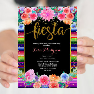 Fiesta Black Graduation Invitation Party Mexican